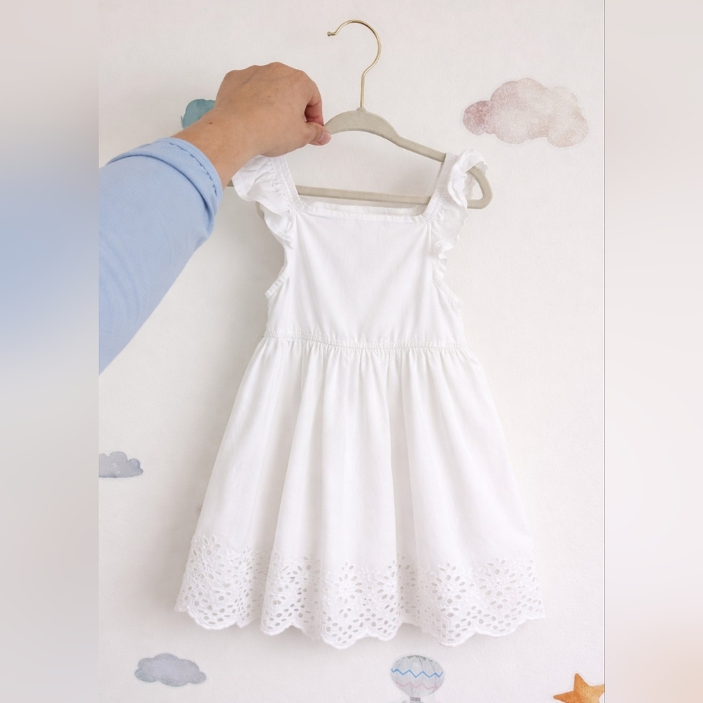 18-24- Joe Fresh White Eyelet Ruffle Strap Dress for Girls Natural 100% Cotton